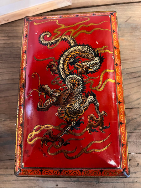Boite métallique vintage aux motifs asiatiques