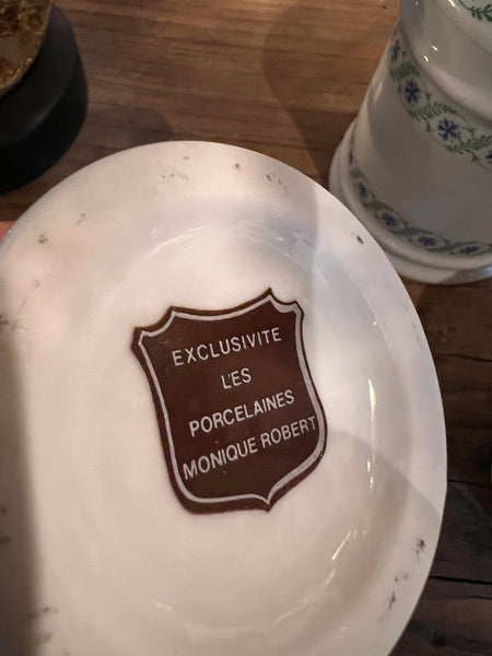Lot de 4 pots d'apothicaire / de pharmacie vintages en porcelaine Monique Robert