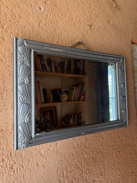 Miroir vintage en bois peint couleur argent style art déco