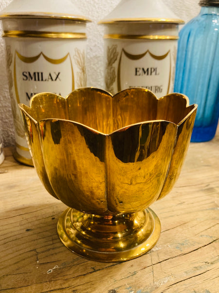 Vide-poche / cache-pot en laiton sur pied vintage