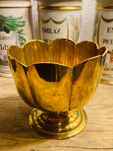 Vide-poche / cache-pot en laiton sur pied vintage