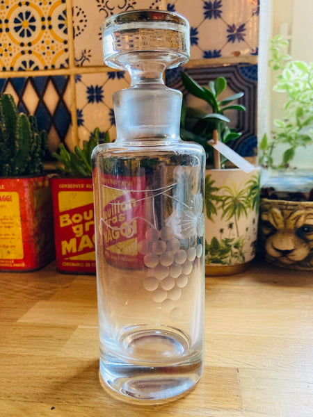 Ensemble huilier / vinaigrier en verre gravé vintage