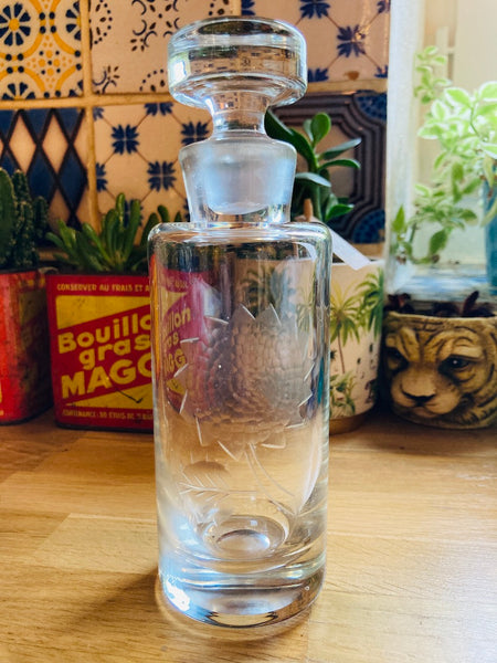 Ensemble huilier / vinaigrier en verre gravé vintage