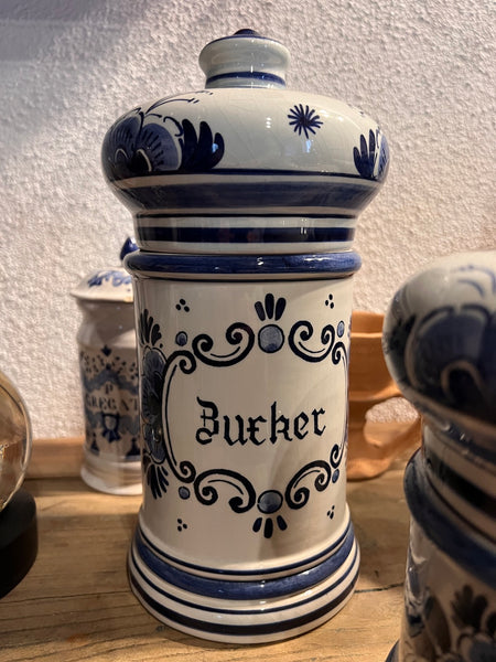 Ensemble de 5 pots de cuisine vintages en faïence de Delft (Hollande) Gilde peints à la main