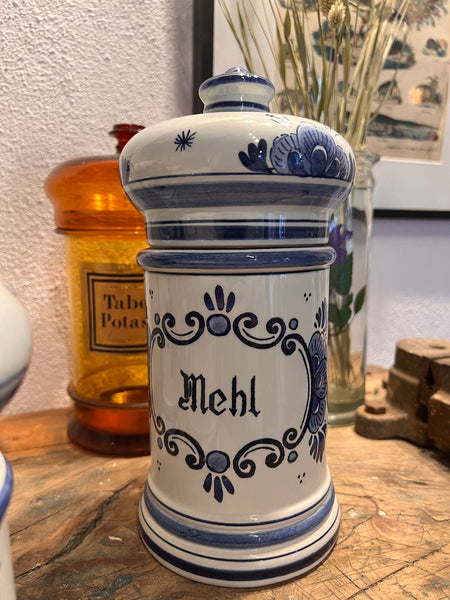 Ensemble de 5 pots de cuisine vintages en faïence de Delft (Hollande) Gilde peints à la main