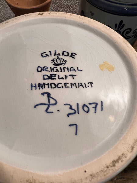 Ensemble de 5 pots de cuisine vintages en faïence de Delft (Hollande) Gilde peints à la main