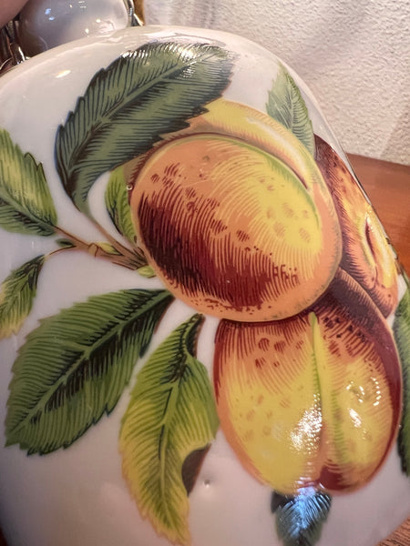 Bouteille vintage à eau de vie Mirabelle en porcelaine