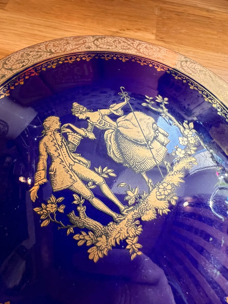 Bonbonnière ancienne en porcelaine bleu de four Limoges France cobalt / or