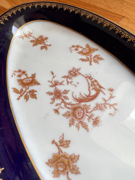Petit plateau / vide-poche en porcelaine de Limoges Bleu de four Goumot Labesse