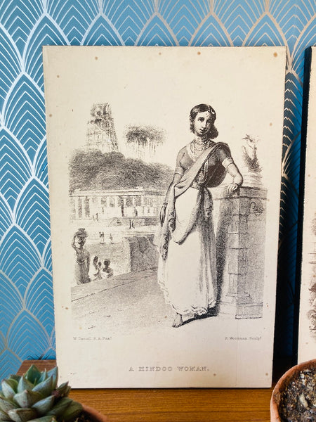 Lot de 4 sérigraphies vintages au thème de l'Inde ancien William Daniell 43x29cm