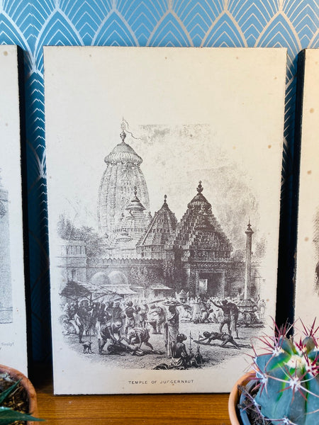 Lot de 4 sérigraphies vintages au thème de l'Inde ancien William Daniell 43x29cm