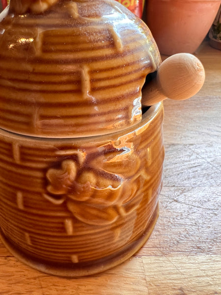Pot à miel vintage en céramique et sa cuillère bois