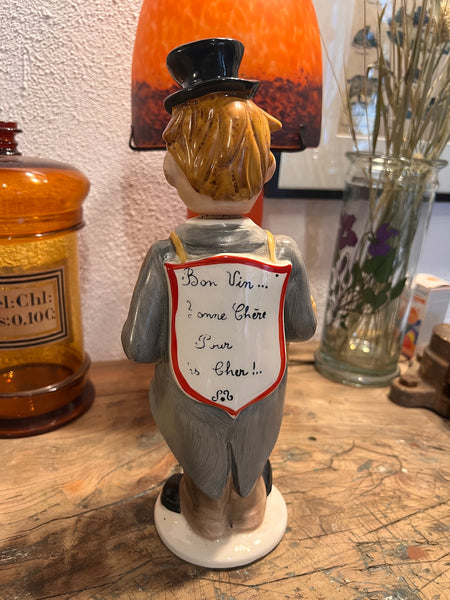 Bouteille ivrogne vintage en faïence "A la frite joyeuse"
