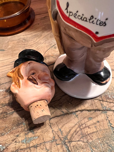 Bouteille ivrogne vintage en faïence "A la frite joyeuse"
