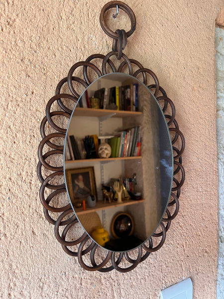 Miroir ovale vintage en rotin 35x27cm