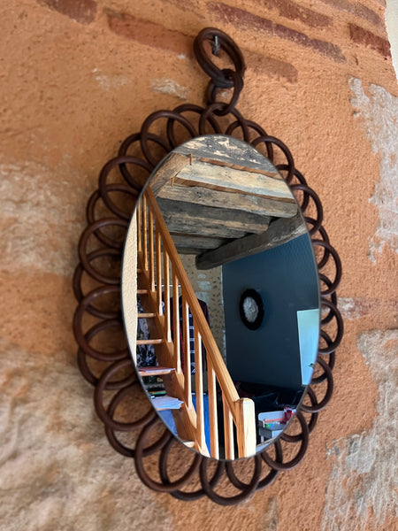 Miroir ovale vintage en rotin 35x27cm