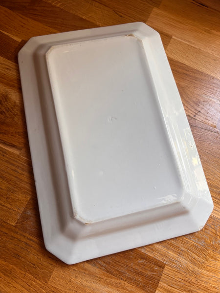 Grand plat vintage Fleury Michon en faïence blanche 33x23cm