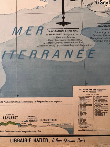 Carte / affiche scolaire vintage "Midi Méditerranéen et Corse" Kaeppelin et Deffontaines / Hatier N°6