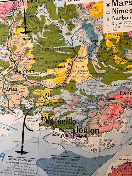 Carte / affiche scolaire vintage "Midi Méditerranéen et Corse" Kaeppelin et Deffontaines / Hatier N°6