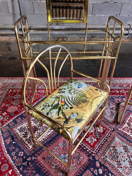 Coiffeuse / table de vanité et son psyché assorti en métal doré et verre - Années 70