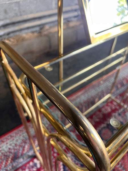 Coiffeuse / table de vanité et son psyché assorti en métal doré et verre - Années 70