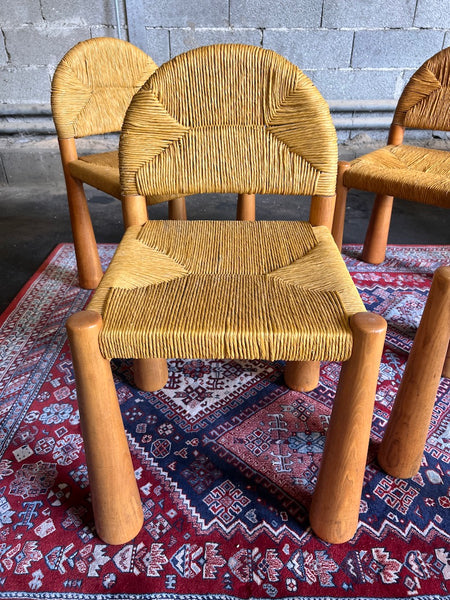 4 chaises Toscanolla en osier et pin massif par Alessandro Becchi pour Giovanetti - Italy - 1970