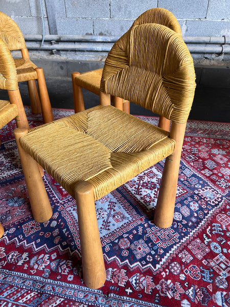 4 chaises Toscanolla en osier et pin massif par Alessandro Becchi pour Giovanetti - Italy - 1970