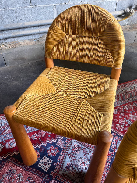 4 chaises Toscanolla en osier et pin massif par Alessandro Becchi pour Giovanetti - Italy - 1970