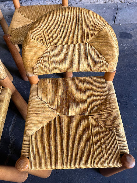4 chaises Toscanolla en osier et pin massif par Alessandro Becchi pour Giovanetti - Italy - 1970