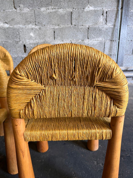 4 chaises Toscanolla en osier et pin massif par Alessandro Becchi pour Giovanetti - Italy - 1970