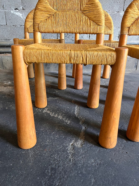 4 chaises Toscanolla en osier et pin massif par Alessandro Becchi pour Giovanetti - Italy - 1970