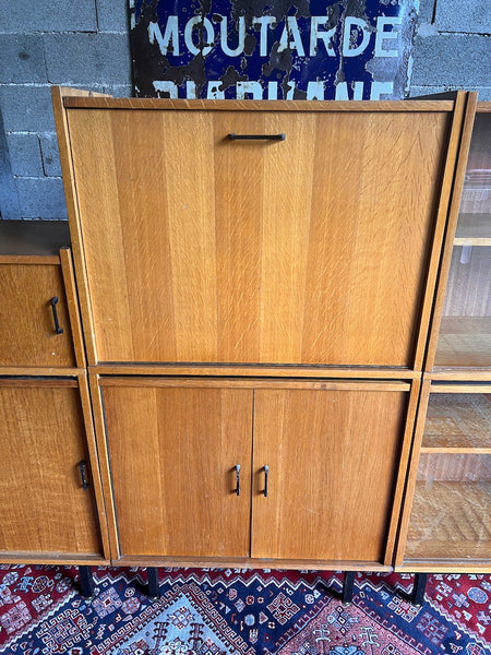 Bibliothèque vitrine vintage modulable style moderniste / Minvielle - Années 50/60