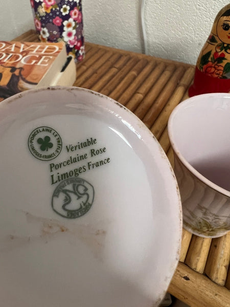 Service de nuit vintage "Eau de minuit" en véritable porcelaine rose - Le Trèfle Limoges France