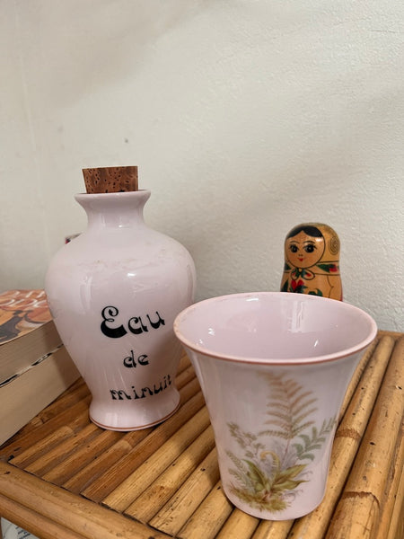 Service de nuit vintage "Eau de minuit" en véritable porcelaine rose - Le Trèfle Limoges France