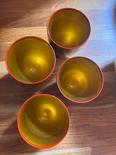 Set de vaisselle russe vintage Khokholma en bois peint à la main - 9 pièces