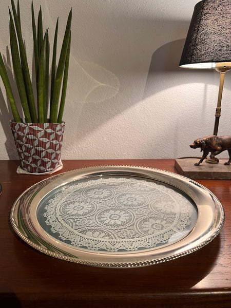 Plateau de service vintage BMF napperon en métal plaqué argent - Made in RFA - 70'S