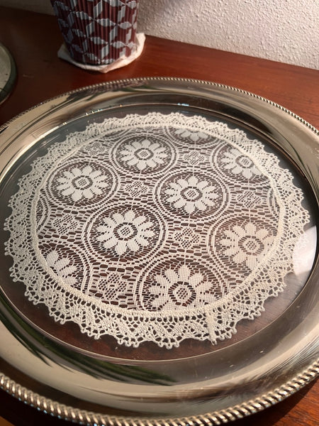 Plateau de service vintage BMF napperon en métal plaqué argent - Made in RFA - 70'S