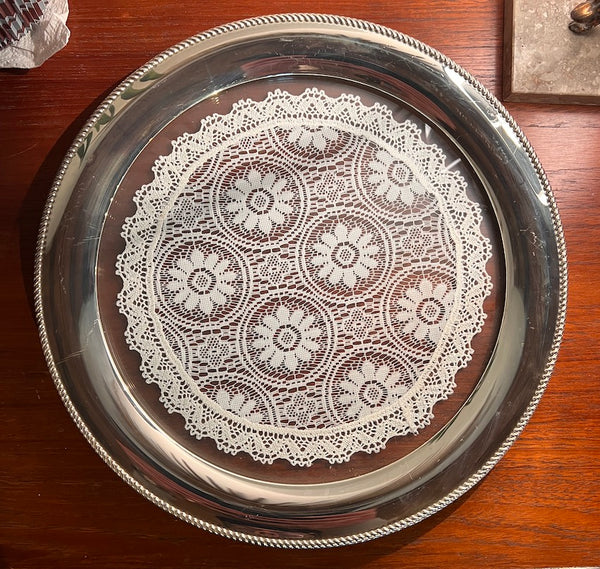 Plateau de service vintage BMF napperon en métal plaqué argent - Made in RFA - 70'S