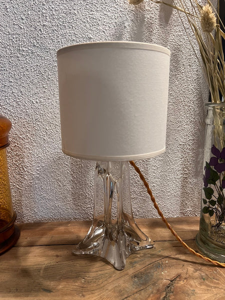 Lampe de table ancienne au pied en cristal