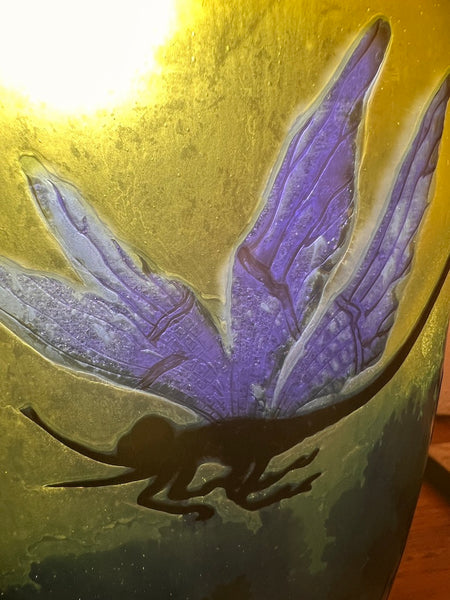 Le Sélectionneur - Brocante - Grand vase vintage en verre soufflé à la bouche et gravé à l'acide Gallé Tip 31cm