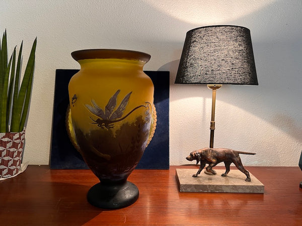 Le Sélectionneur - Brocante - Grand vase vintage en verre soufflé à la bouche et gravé à l'acide Gallé Tip 31cm