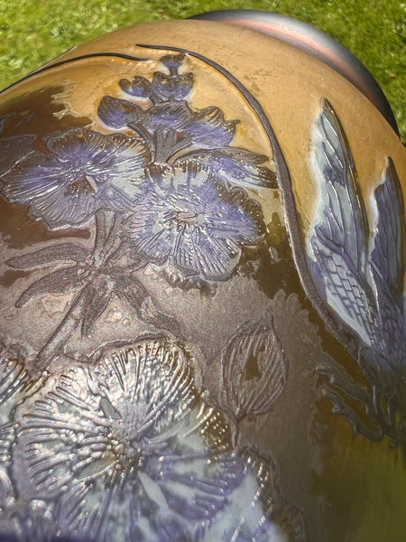 Grand vase vintage en verre soufflé à la bouche et gravé à l'acide Gallé Tip 31cm