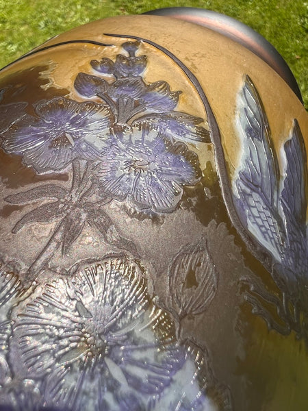 Le Sélectionneur - Brocante - Grand vase vintage en verre soufflé à la bouche et gravé à l'acide Gallé Tip 31cm