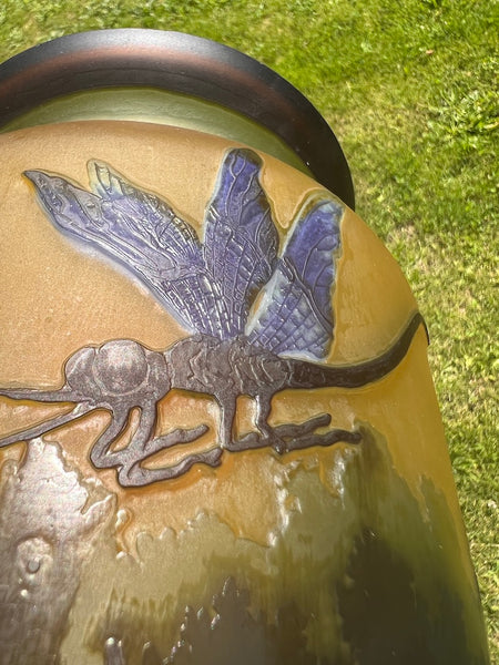 Grand vase vintage en verre soufflé à la bouche et gravé à l'acide Gallé Tip 31cm