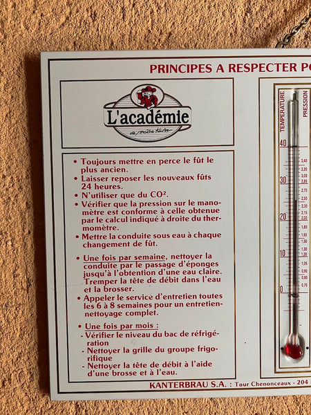 Cadre métallique vintage Kanterbrau SA de bistrot avec son thermomètre - Années 70