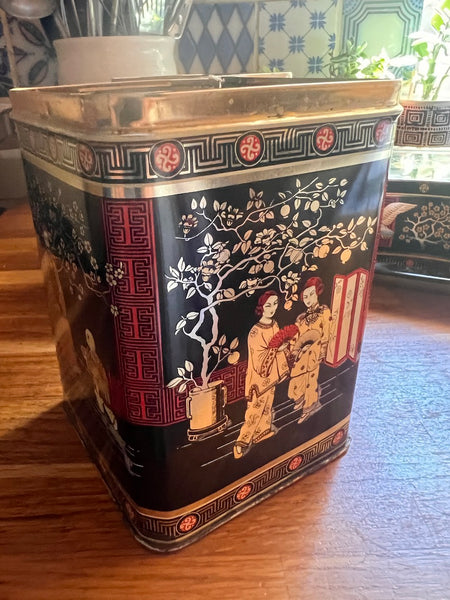 Service à thé vintage formé de boites et d'un plateau en métal au style asiatique - Made in England