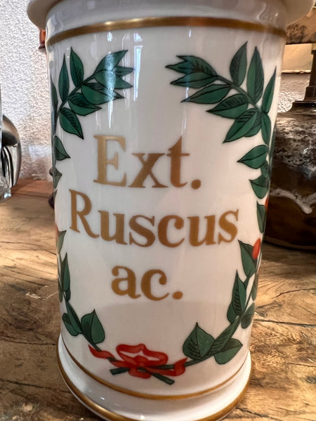 Pot d'apothicaire / de pharmacie vintage Ext. Ruscus ac. en porcelaine de Limoges - 1950/60