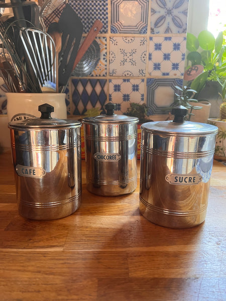 3 pots de cuisine vintages DAB - POLA - en cuivre chromé - Années 70