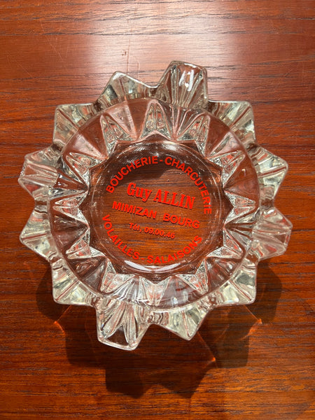 Cendrier en verre vintage Boucherie Charcuterie Guy Allin - Années 70