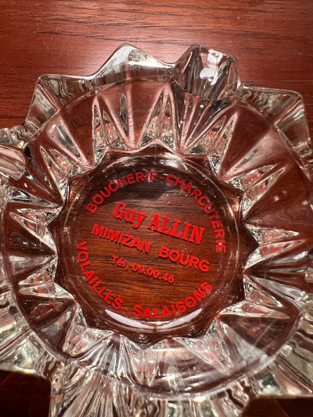 Cendrier en verre vintage Boucherie Charcuterie Guy Allin - Années 70